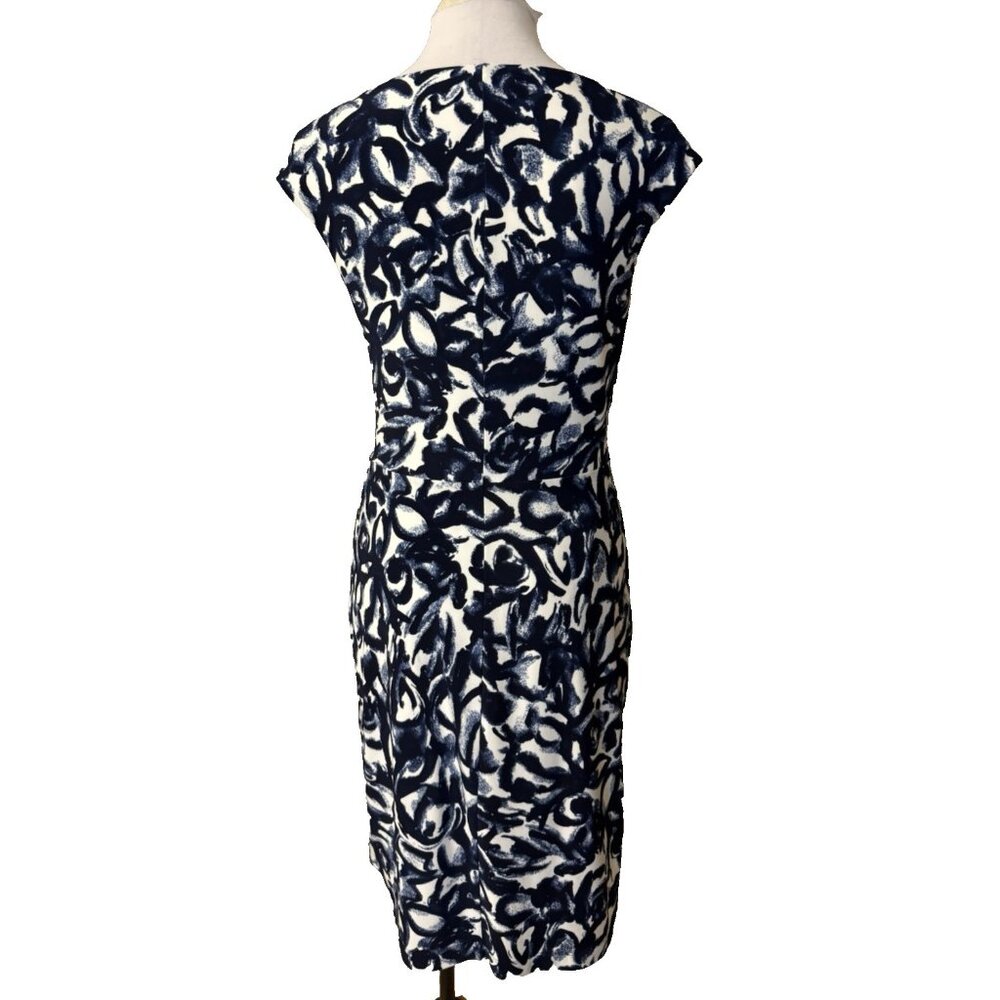 Ralph Lauren Dress 8 Stretch Sheath Blue Ivory Washable Knot Sleeveless NEW - Picture 4 of 13